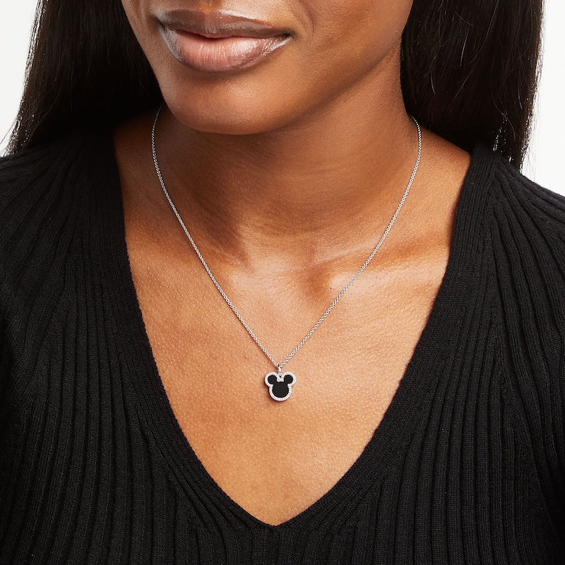 Main Image 2 of Disney Treasures Mickey Mouse Black Onyx & Diamond Necklace 1/10 ct tw Sterling Silver 17&quot;