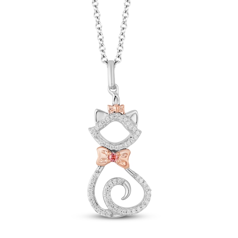Main Image 1 of Disney Treasures The Aristocats Pink Tourmaline & Diamond Necklace 1/10 ct tw Sterling Silver & 10K Rose Gold 17&quot;
