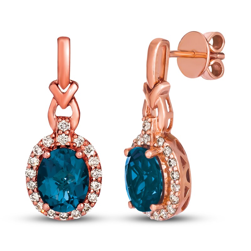 Main Image 1 of Le Vian Blue Topaz Earrings 1/2 ct tw Diamonds 14K Strawberry Gold