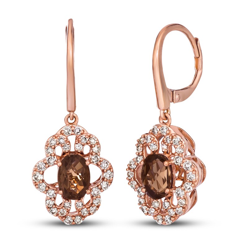 Le Vian Chocolate Quartz Earrings 5/8 ct tw Diamonds 14K Strawberry Gold