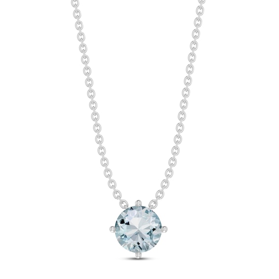 Aquamarine Solitaire Necklace Round-cut Sterling Silver 18"