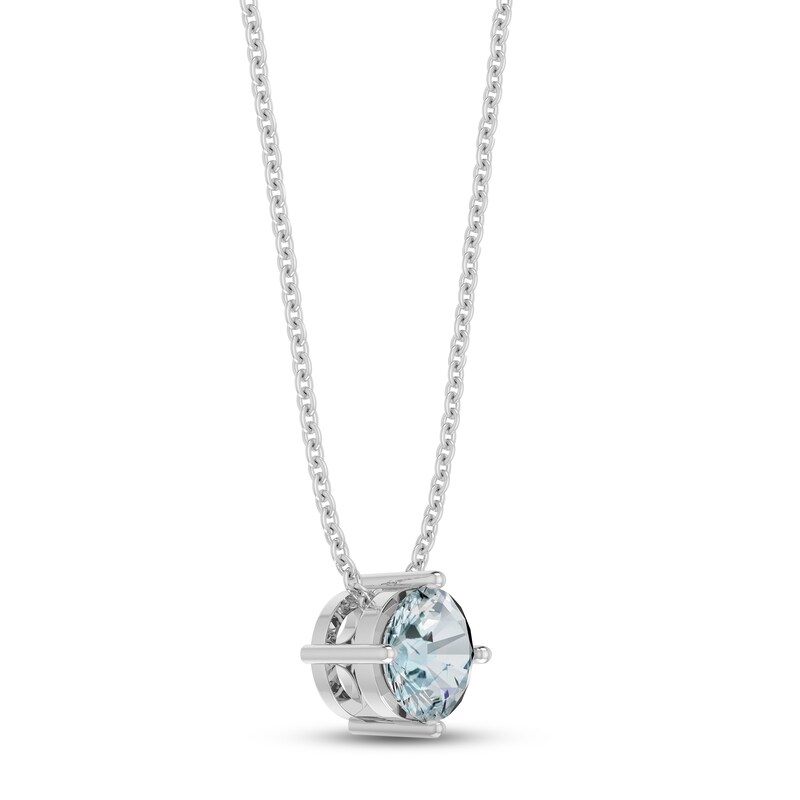 Main Image 2 of Aquamarine Solitaire Necklace Round-cut Sterling Silver 18&quot;