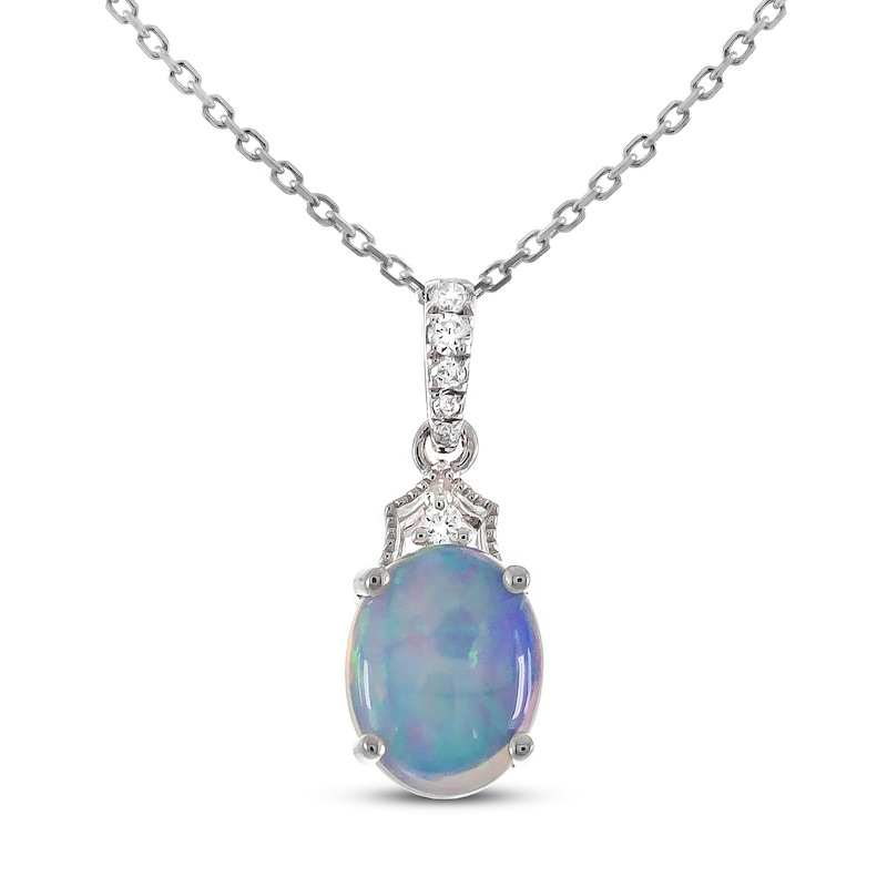 Main Image 1 of Opal Necklace 1/20 ct tw Diamonds 10K White Gold