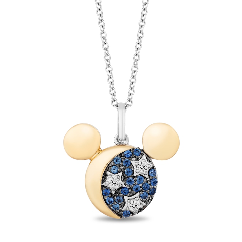 Disney Treasures Fantasia Blue Sapphire & Diamond Necklace 1/15 ct tw Sterling Silver & 10K Yellow Gold 17"