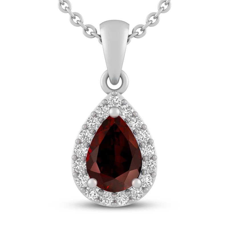 Main Image 1 of Garnet & White Lab-Created Sapphire Necklace Sterling Silver 18&quot;