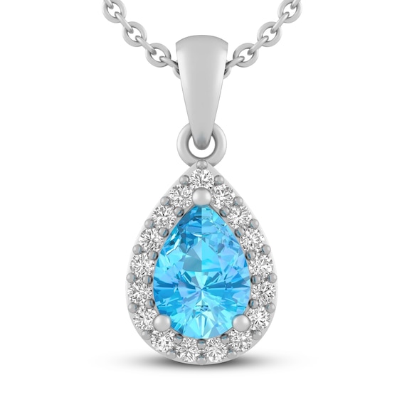 Blue Topaz & White Lab-Created Sapphire Necklace Sterling Silver 18"