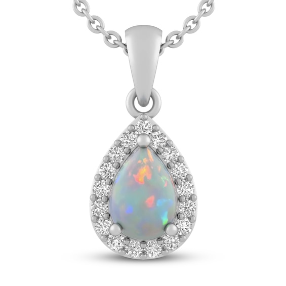 Lab-Created Opal & White Lab-Created Sapphire Necklace Sterling Silver ...