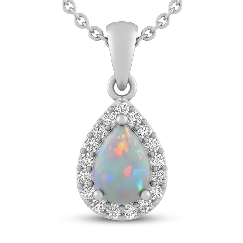 Main Image 1 of Lab-Created Opal & White Lab-Created Sapphire Necklace Sterling Silver 18&quot;