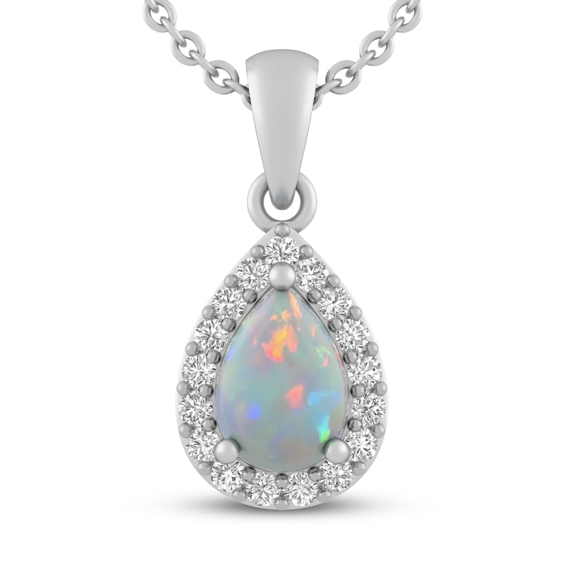 Lab-Created Opal & White Lab-Created Sapphire Necklace Sterling Silver ...