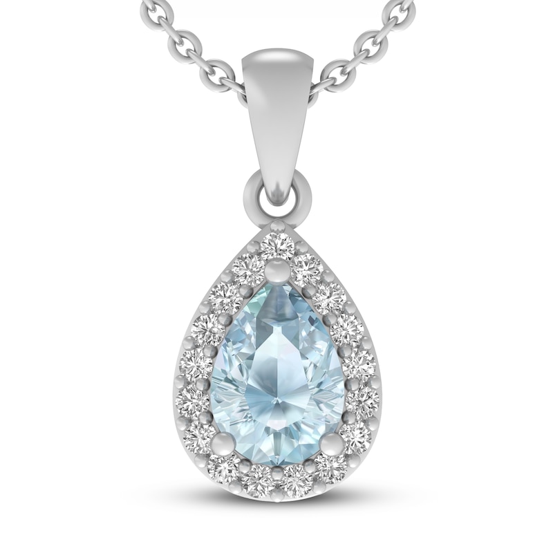 Aquamarine & White Lab-Created Sapphire Necklace Sterling Silver 18"