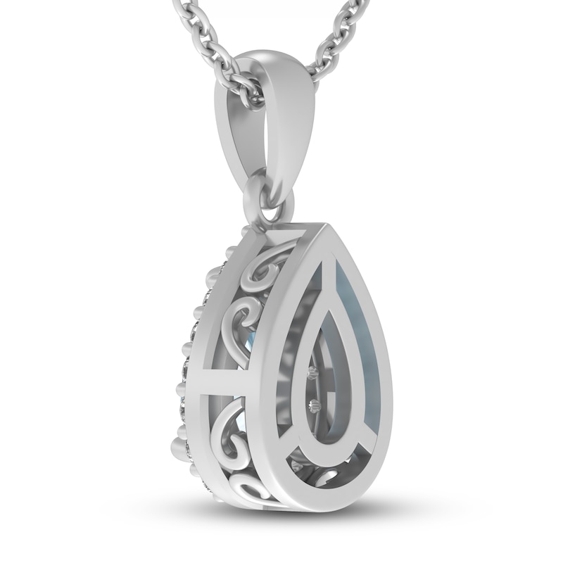Aquamarine & White Lab-Created Sapphire Necklace Sterling Silver 18"