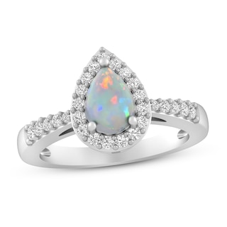 Lab-Created Opal & White Lab-Created Sapphire Ring Sterling Silver | Kay