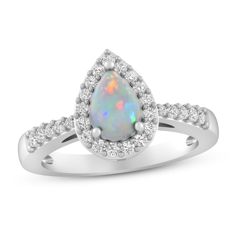 Main Image 1 of Lab-Created Opal & White Lab-Created Sapphire Ring Sterling Silver