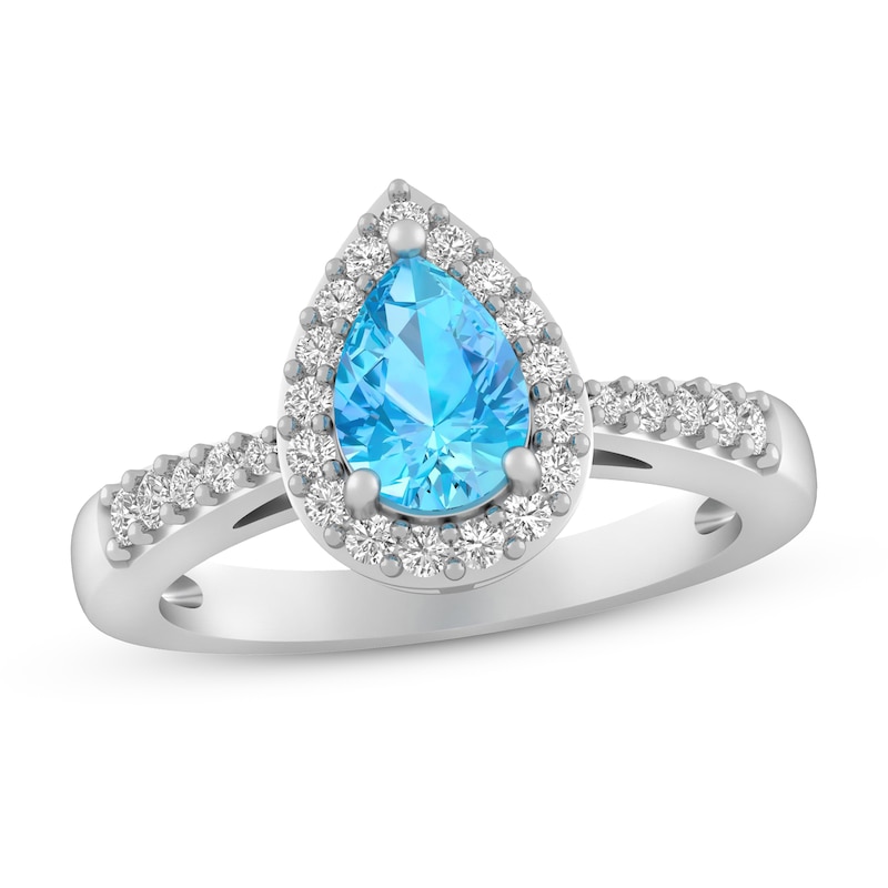 Blue Topaz & White Lab-Created Sapphire Ring Sterling Silver