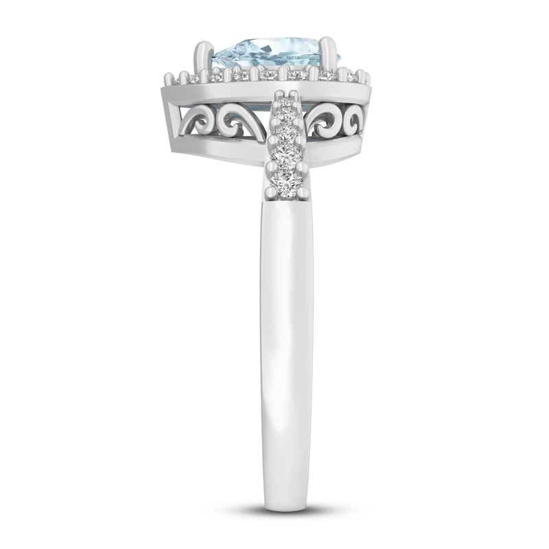Aquamarine & White Lab-Created Sapphire Ring Sterling Silver