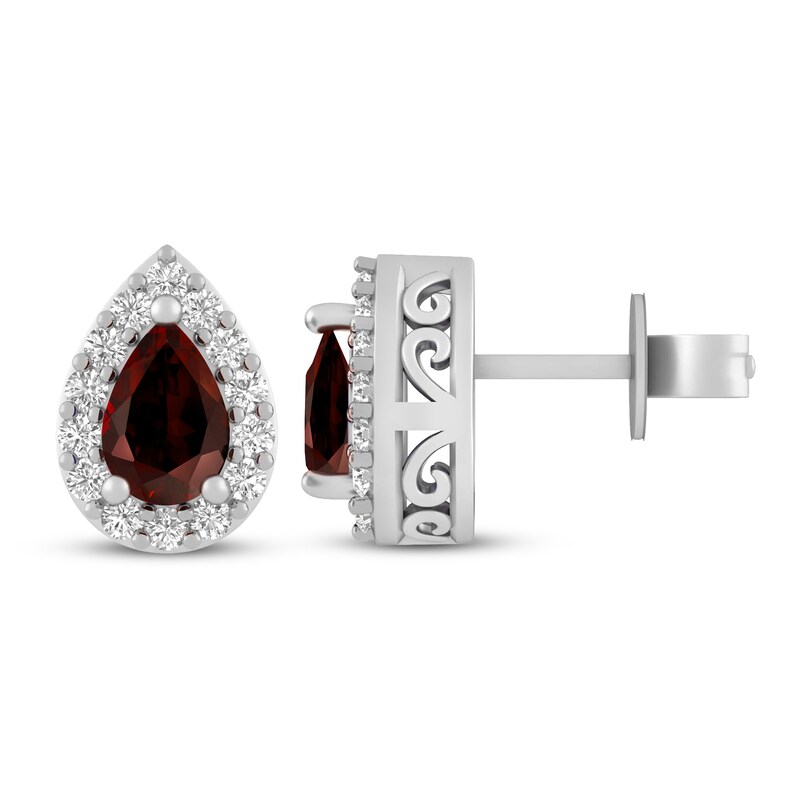 Main Image 1 of Garnet & White Lab-Created Sapphire Earrings Sterling Silver
