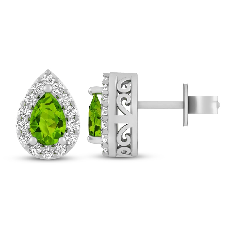 Main Image 1 of Peridot & White Lab-Created Sapphire Earrings Sterling Silver