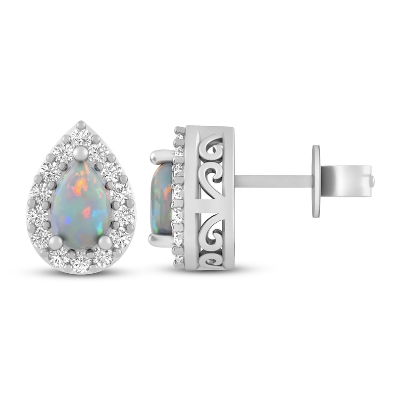 Main Image 1 of Lab-Created Opal & White Lab-Created Sapphire Earrings Sterling Silver