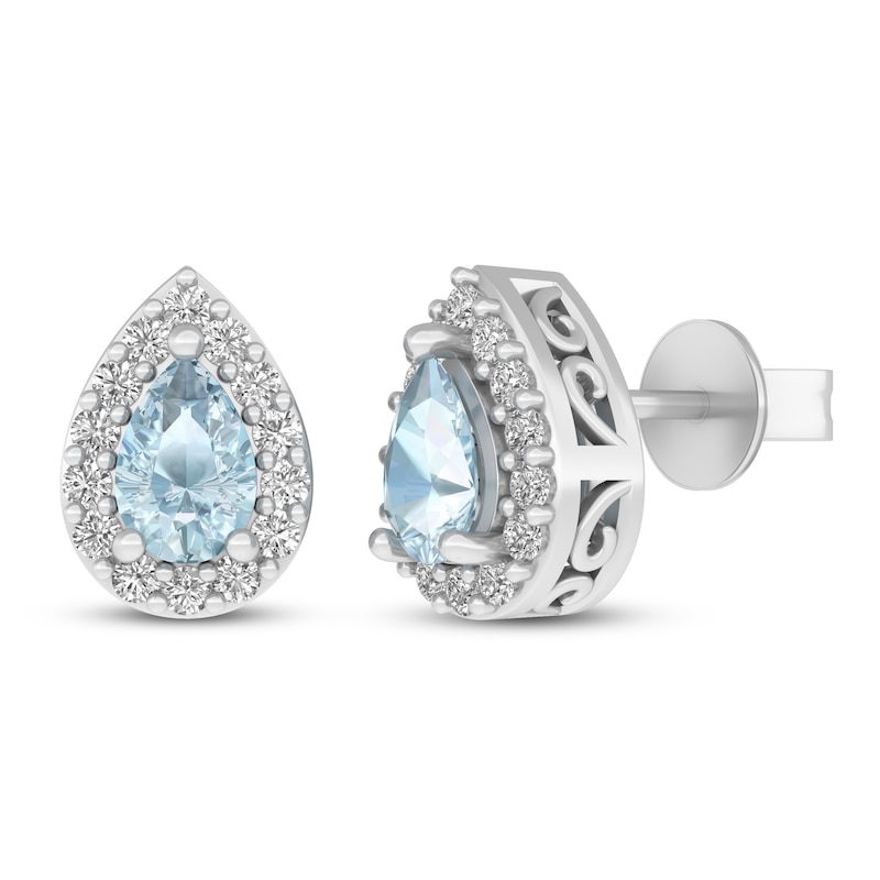 Main Image 1 of Aquamarine & White Lab-Created Sapphire Earrings Sterling Silver