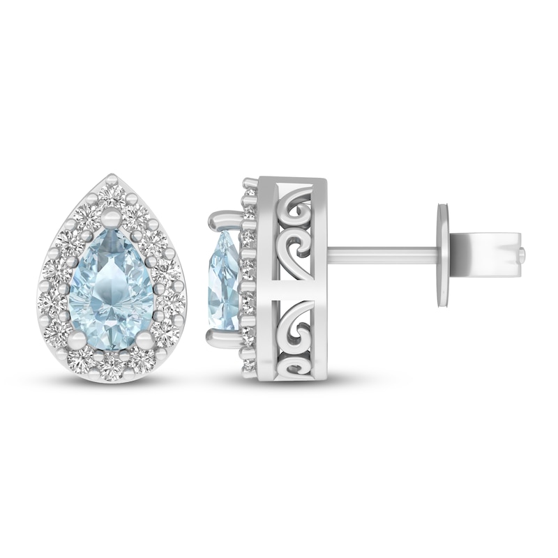 Main Image 2 of Aquamarine & White Lab-Created Sapphire Earrings Sterling Silver