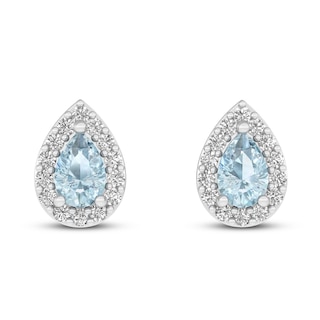 Aquamarine & White Lab-Created Sapphire Earrings Sterling Silver | Kay