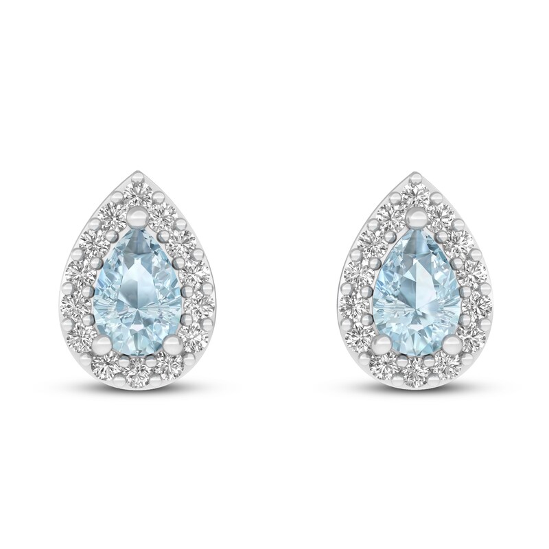 Main Image 3 of Aquamarine & White Lab-Created Sapphire Earrings Sterling Silver