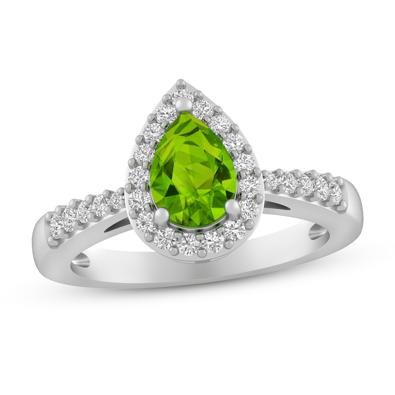 Main Image 1 of Peridot & White Lab-Created Sapphire Ring Sterling Silver