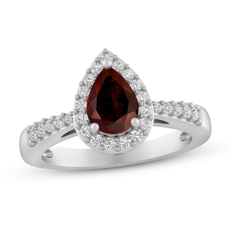 Main Image 1 of Garnet & White Lab-Created Sapphire Ring Sterling Silver