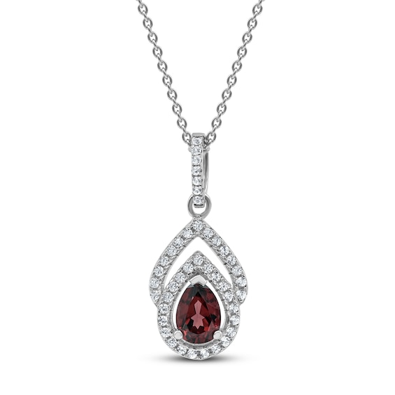 Garnet & White Lab-Created Sapphire Necklace Sterling Silver 18"