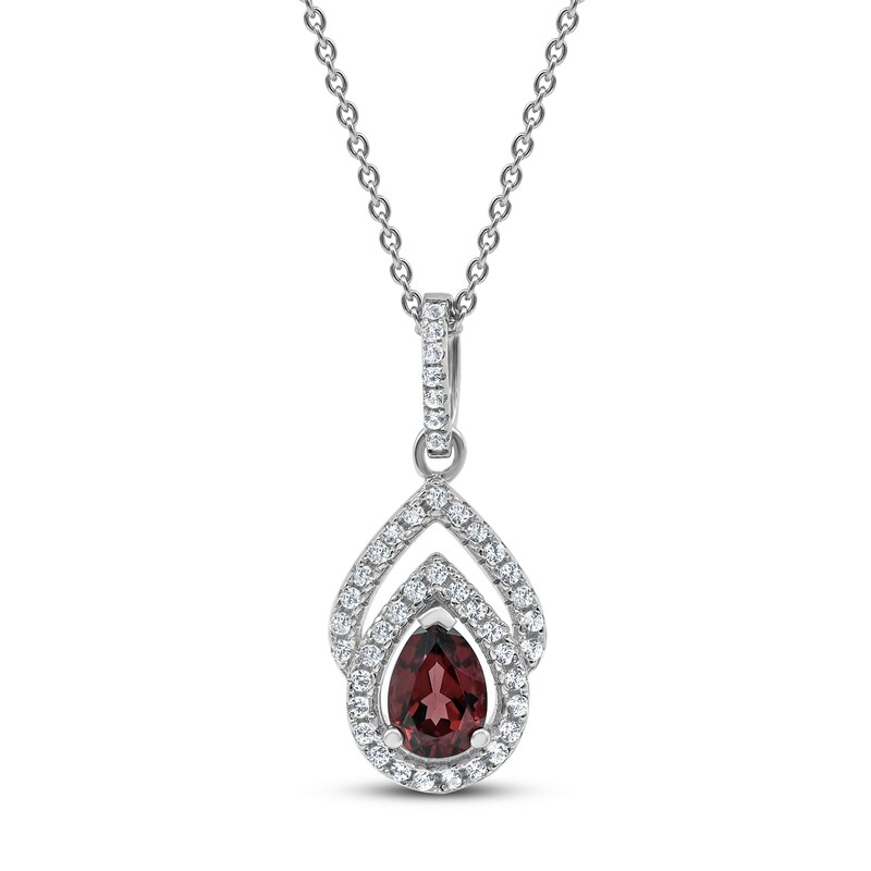 Main Image 1 of Garnet & White Lab-Created Sapphire Necklace Sterling Silver 18&quot;