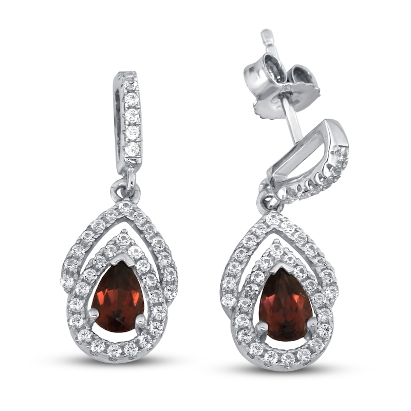 Main Image 1 of Garnet & White Lab-Created Sapphire Dangle Earrings Sterling Silver