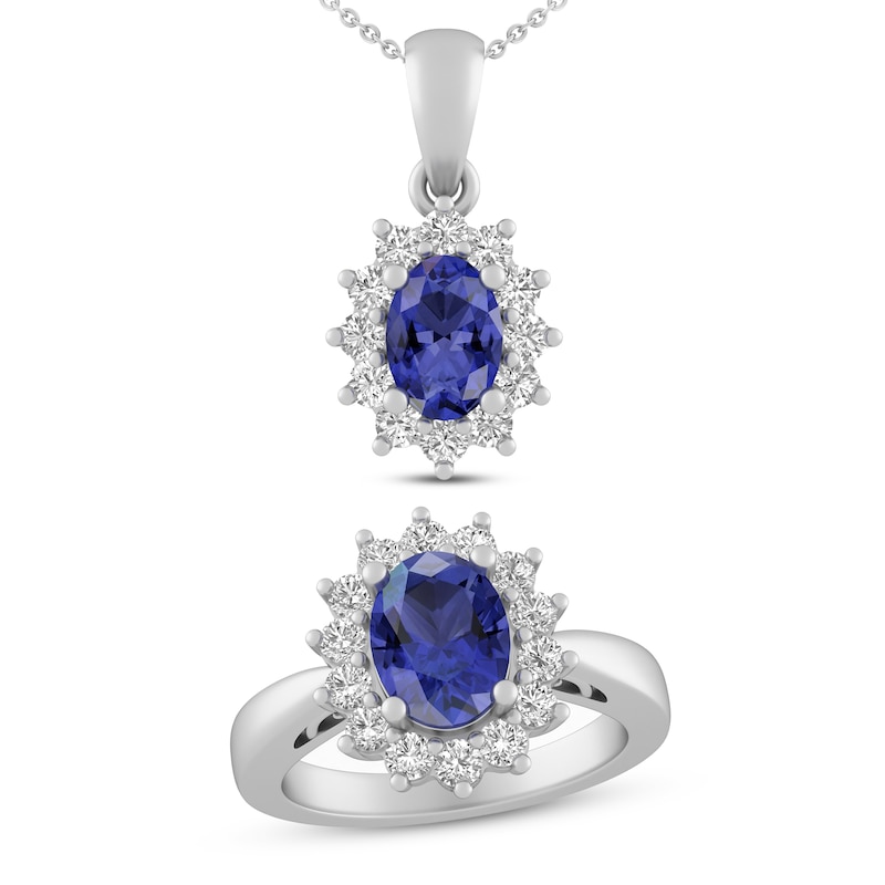 Main Image 1 of Tanzanite & White Lab-Created Sapphire Boxed Set Sterling Silver - Size 7