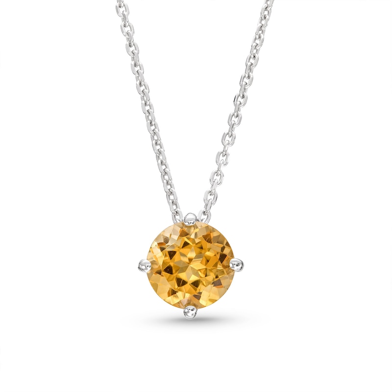 Citrine Solitaire Necklace Sterling Silver 18"