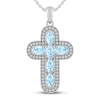 Thumbnail Image 1 of Aquamarine & White Lab-Created Sapphire Cross Necklace Sterling Silver 18&quot;