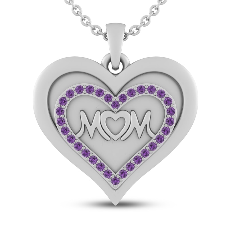 Main Image 1 of Amethyst MOM Heart Necklace Sterling Silver 18&quot;
