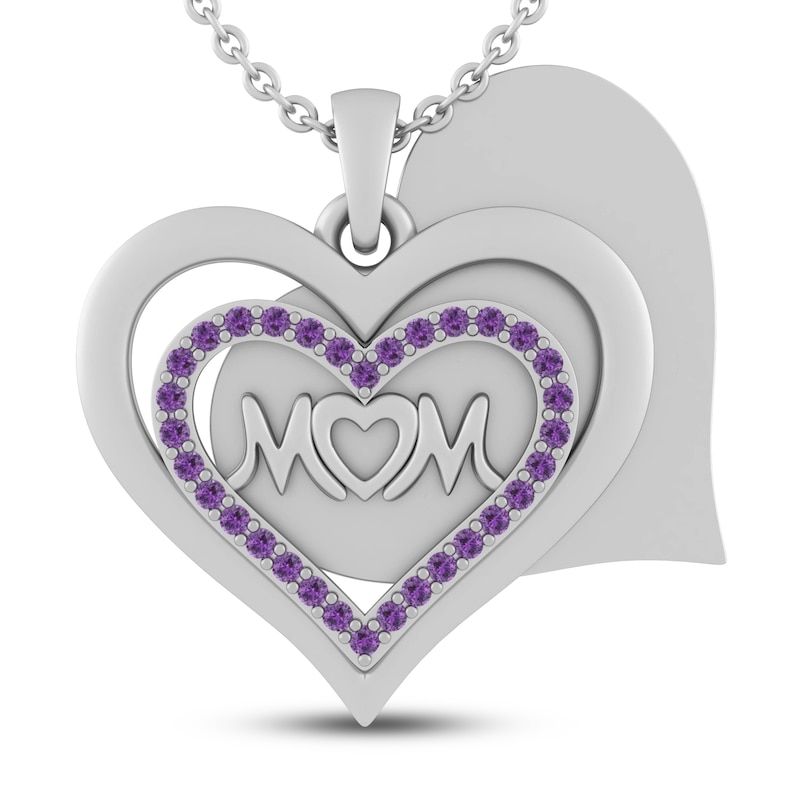 Main Image 2 of Amethyst MOM Heart Necklace Sterling Silver 18&quot;