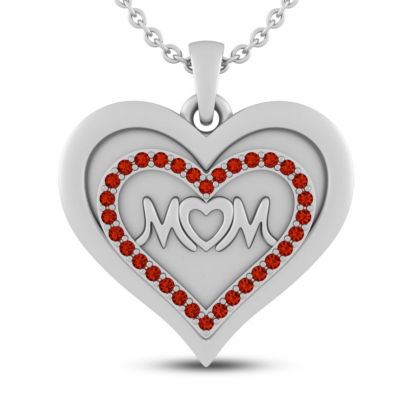 Main Image 1 of Garnet MOM Heart Necklace Sterling Silver 18&quot;
