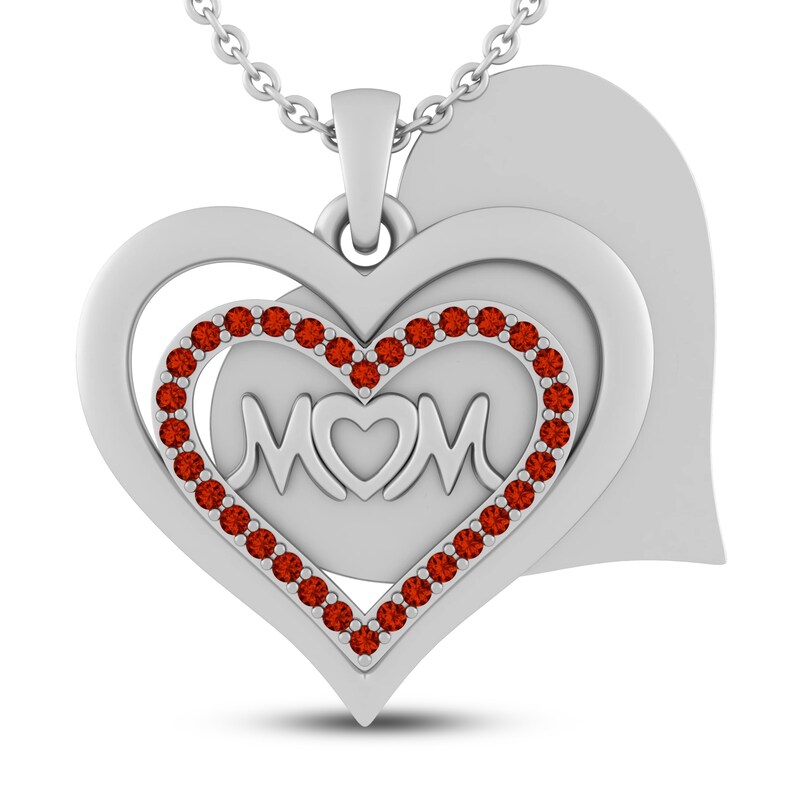 Main Image 2 of Garnet MOM Heart Necklace Sterling Silver 18&quot;