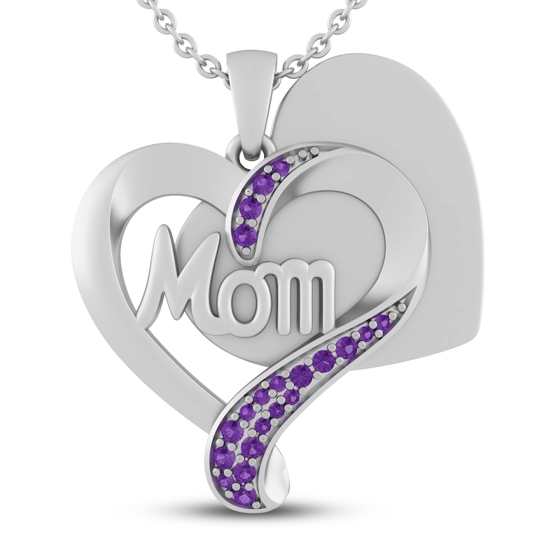 Main Image 2 of Amethyst MOM Heart Necklace Sterling Silver 18&quot;
