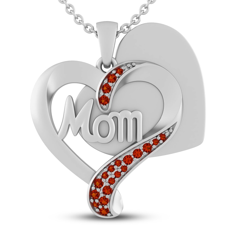 Main Image 2 of Garnet MOM Heart Necklace Sterling Silver 18&quot;