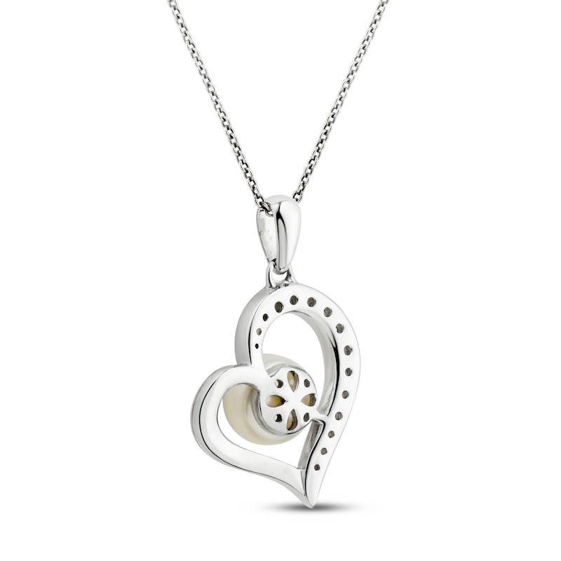 Main Image 3 of Freshwater Cultured Pearl & White Topaz Heart Necklace Sterling Silver/10K Rose Gold 18&quot;