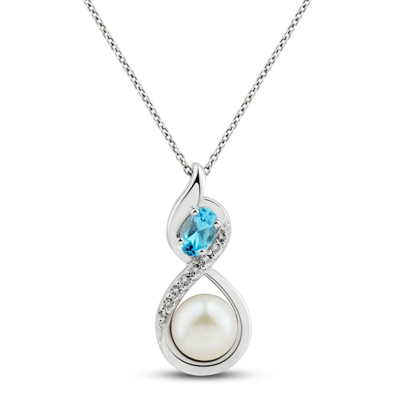 Main Image 1 of Freshwater Cultured Pearl & Topaz Necklace Sterling Silver 18&quot;
