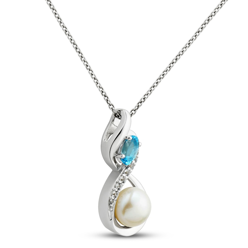 Main Image 2 of Freshwater Cultured Pearl & Topaz Necklace Sterling Silver 18&quot;