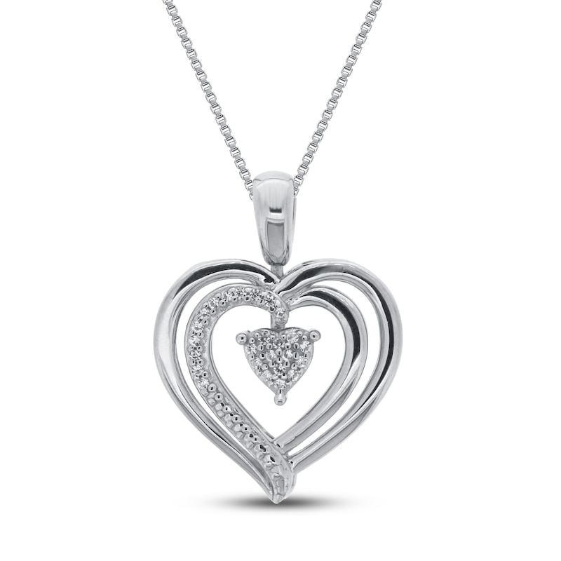 Lab-Created Opal & White Lab-Created Sapphire Heart Necklace Sterling Silver 18"