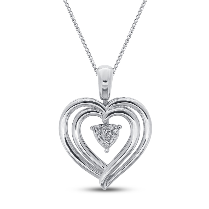 Lab-Created Opal & White Lab-Created Sapphire Heart Necklace Sterling Silver 18"
