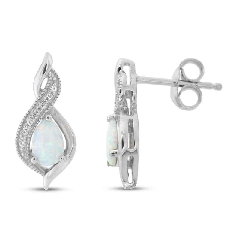 Main Image 1 of Lab-Created Opal & White Lab-Created Sapphire Earrings Sterling Silver