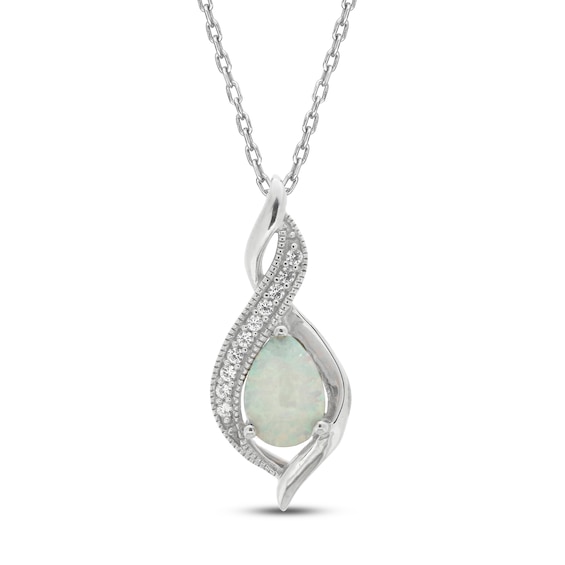 Lab-Created Opal & White Lab-Created Sapphire Necklace Sterling Silver 18"