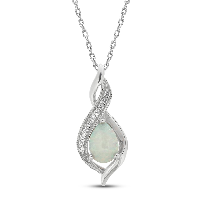 Main Image 1 of Lab-Created Opal & White Lab-Created Sapphire Necklace Sterling Silver 18&quot;