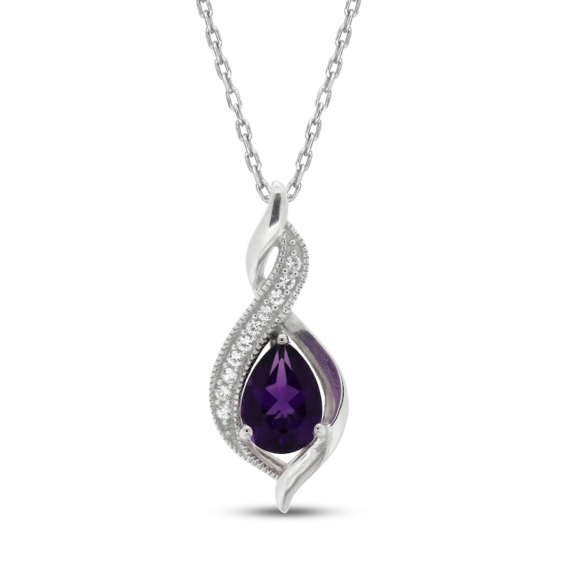 Main Image 1 of Amethyst & Lab-Created Sapphire Necklace in Sterling Silver