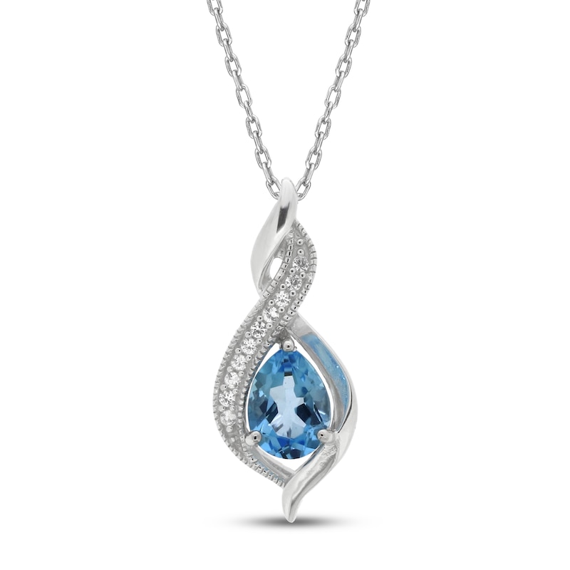 Main Image 1 of Swiss Blue Topaz & Lab-Created Sapphire Necklace in Sterling Silver